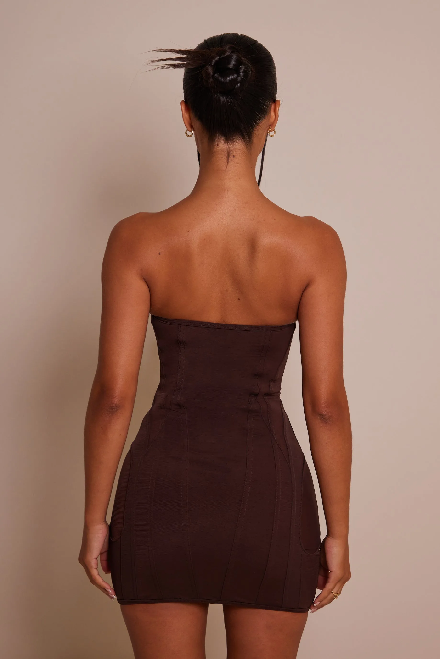 The mesh panel body dress - Brown