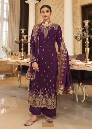 Wedding Party Phenomenal Wine Thread & Zari Salwar Suit