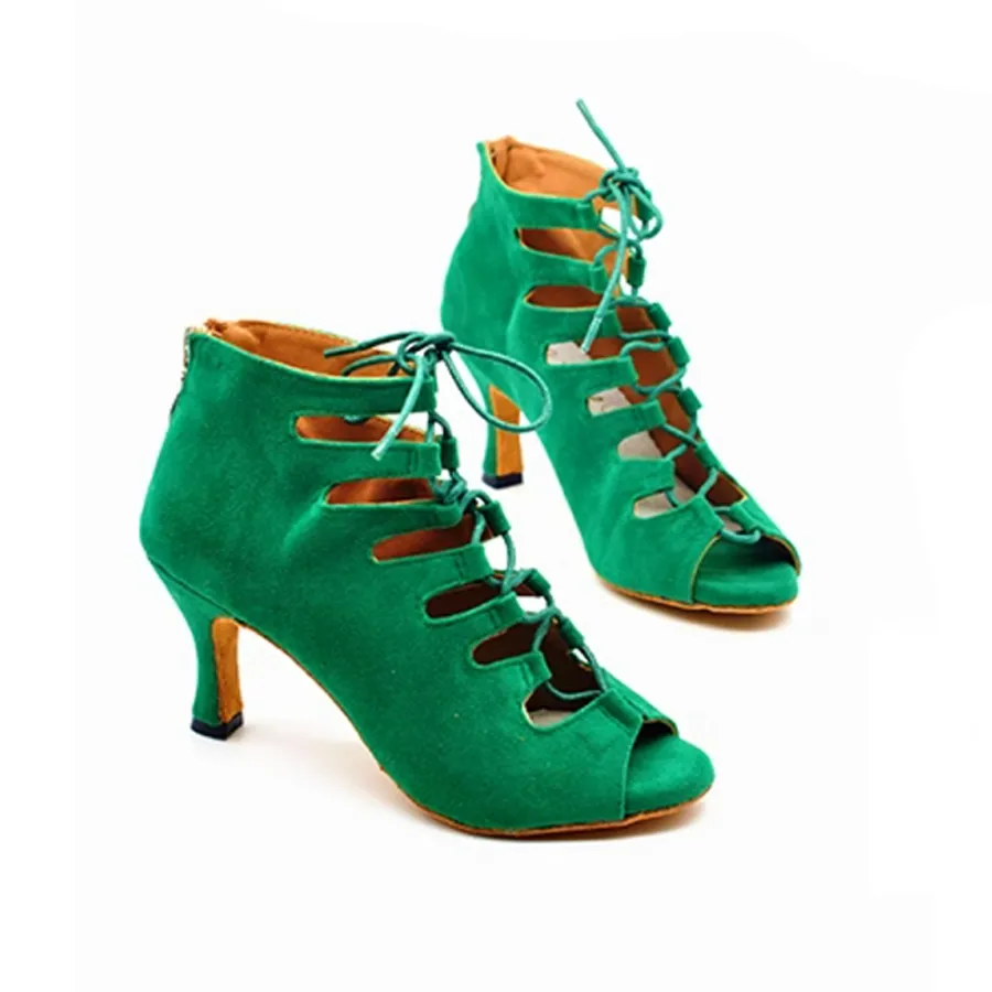 Women's Green Sude Sole Customized Heel Dance Boots Jazz Salsa Dance Shoes