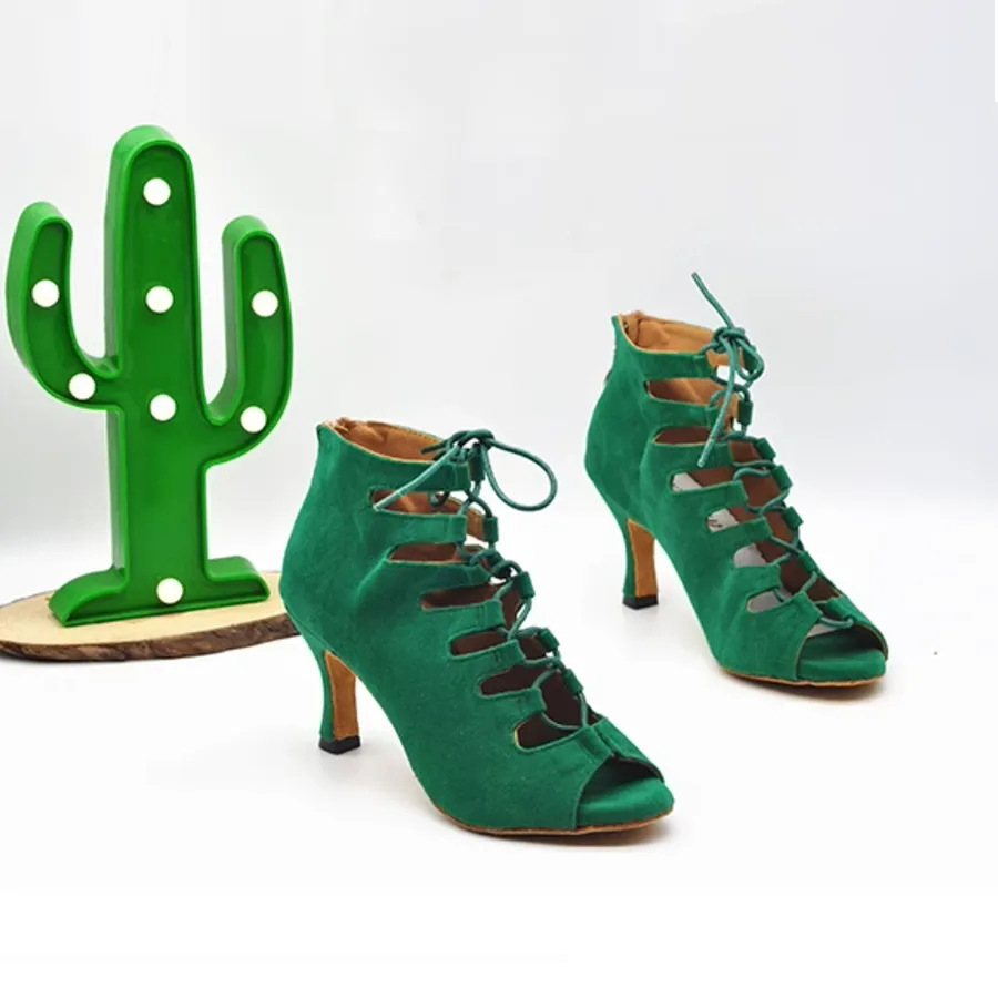 Women's Green Sude Sole Customized Heel Dance Boots Jazz Salsa Dance Shoes