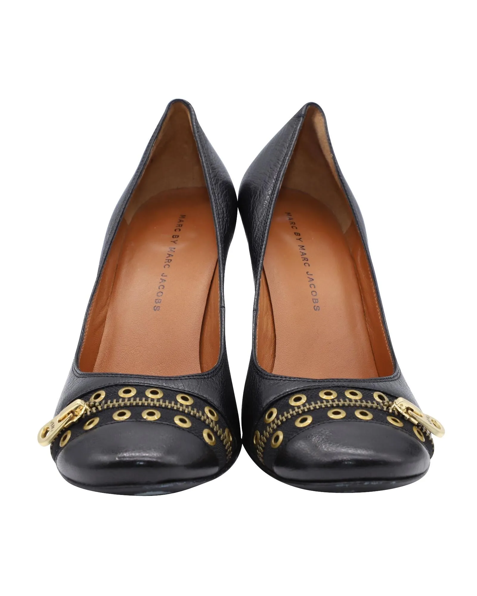 Zipper Grommet Black Leather Pumps by Marc Jacobs